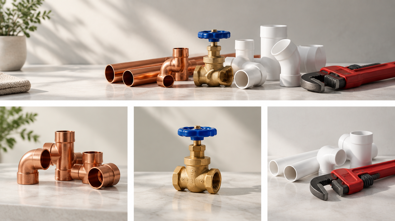 Illustration of a brass shut-off valve with a blue handwheel.